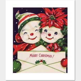 Snowman Couple Vintage Posters and Art